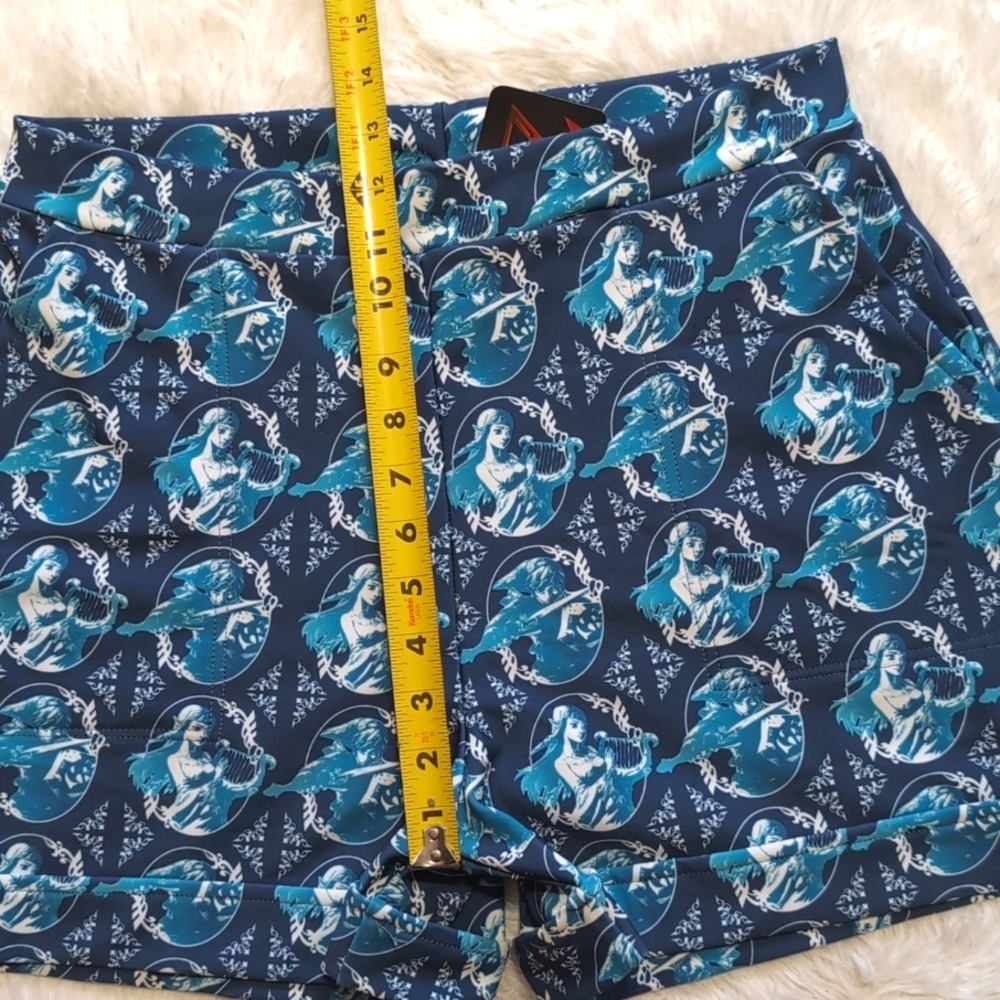 NWT Blackmilk Legend Of Zelda Nintendo Blue High Waisted Cuffed Shorts Large - Picture 10 of 11